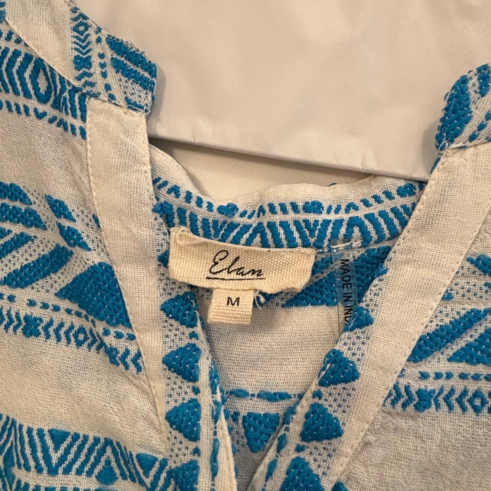 Elan Blue and White Long-Sleeve Tiered Dress Chic - Picture 3 of 3